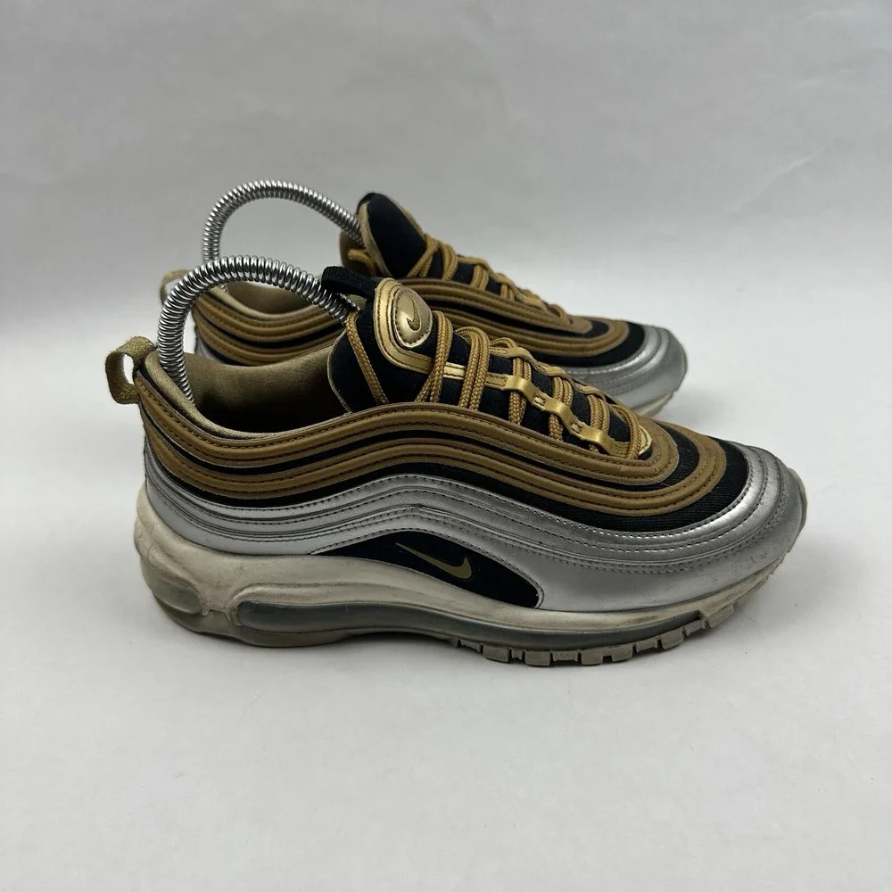 Nike Air Max 97 Women 8‎ Gold Silver Black AQ4137-700 Metallic Glitter Sneakers